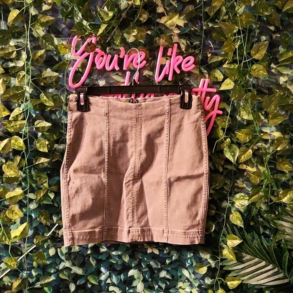 Free People Grey Jean Zip Mini Skirt